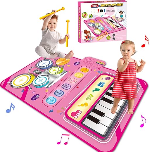 Toys for 1 Year Old Girl Gifts, 2 in 1 Musical Piano&Drum Mat, Baby Infant Tummy Time Toys for 6 to 12-18 months, Toddler Learning Toys Age 1-3,Christmas Birthday Gifts for 1 2 3 4 5 Girls and Boys