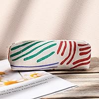 Vista 7 de SOIDRAM Bolsa de cosméticos de pana, bolsa de maquillaje de gran capacidad con patrón de rayas y almacenamiento de brochas de maquillaje