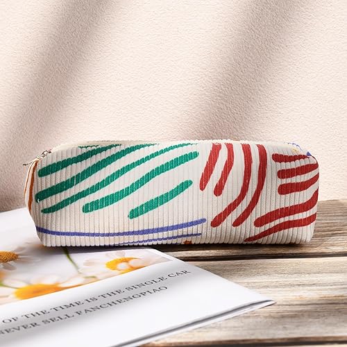 Miniatura 7 de SOIDRAM Bolsa de cosméticos de pana, bolsa de maquillaje de gran capacidad con patrón de rayas y almacenamiento de brochas de maquillaje,