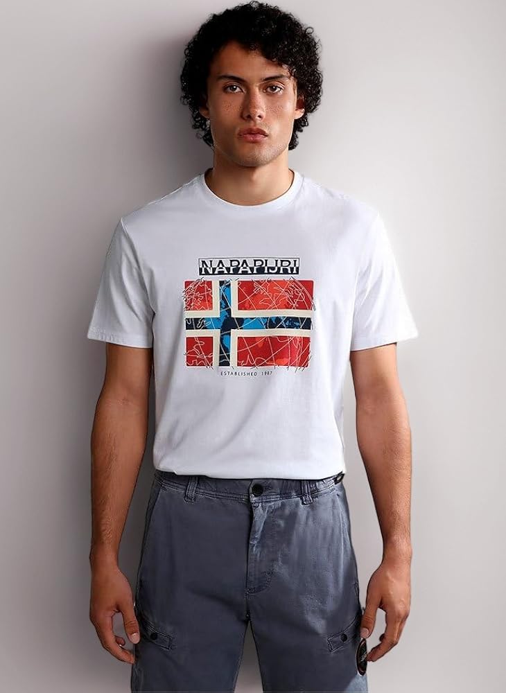 送料込★NAPAPIJRI★半袖Tシャツ S-Guiro Tシャツ NAPAPIJRI T-Shirt Uomo S-Guiro Bianco Manica Corta Taglio