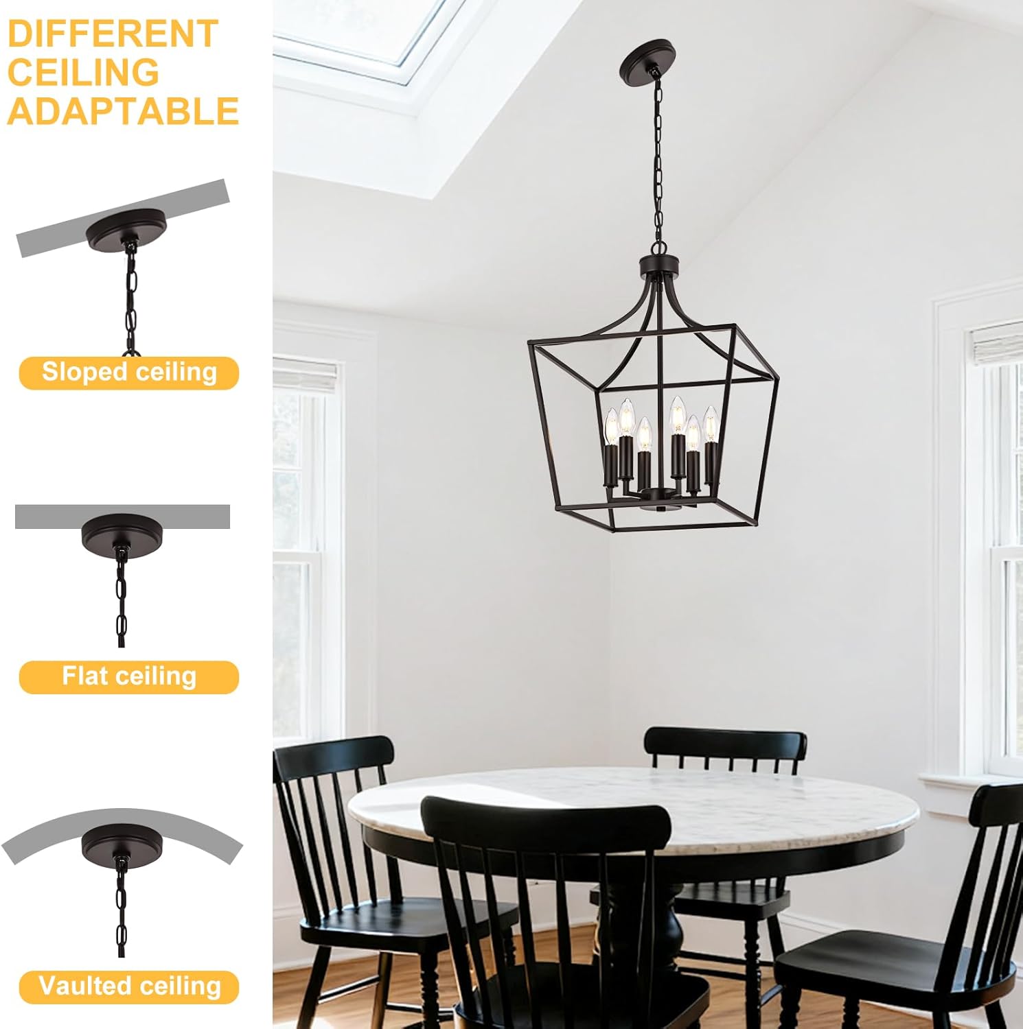 6-Light Farmhouse Chandelier, Adjustable Height Kitchen Island Pendant Lighting Fixture for Over Table Dining Room Living Room Foyer, Oil Rubbed Bronze & E12 Bulb Base