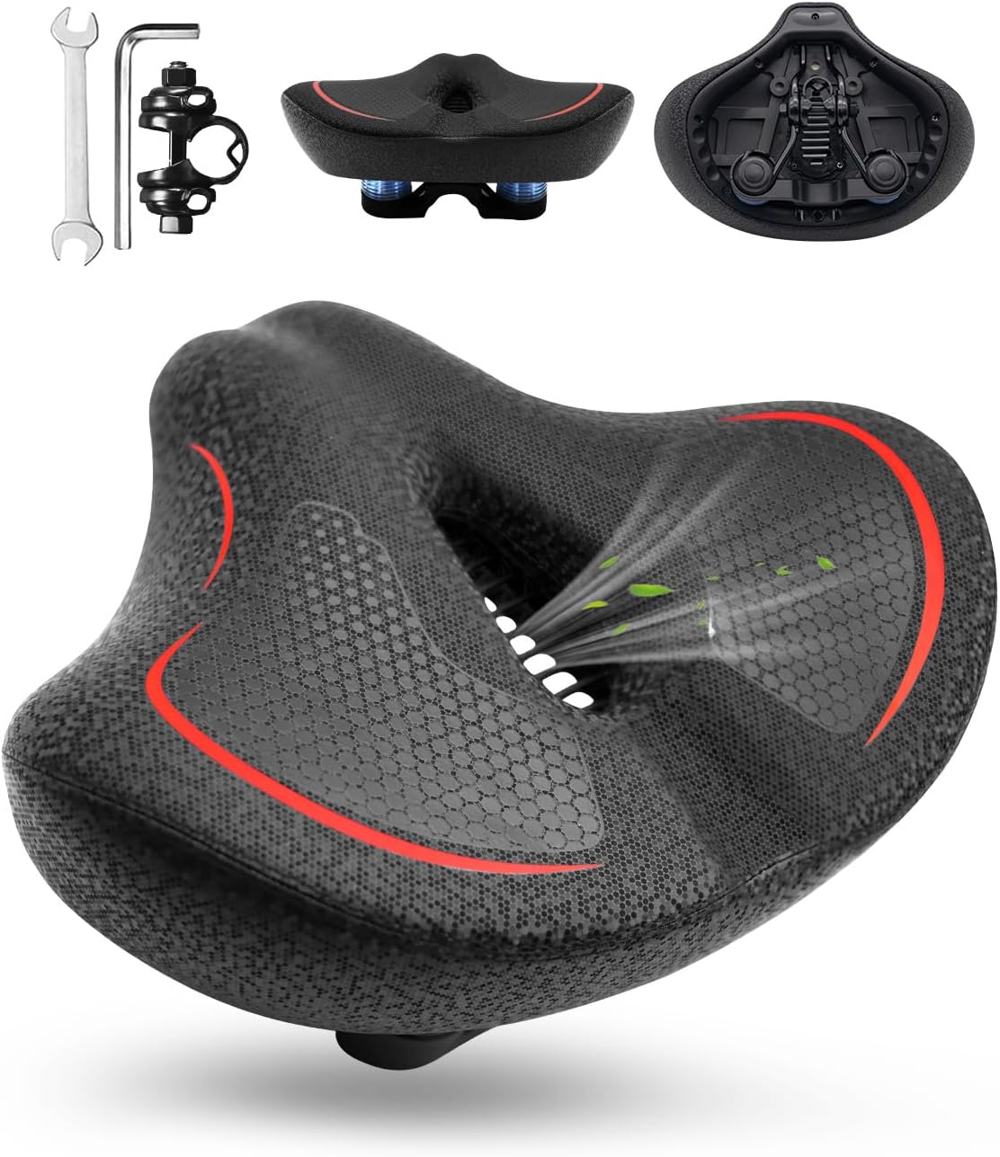 2026 New Oversized Bike Seat for Men Women, Extra Wide Noseless Bicycle Seat for Fat People, 3D Leather Waterproof Comfort Large Bike Saddle Universal Fit for Cruiser, Peloton, Exercise, EBike