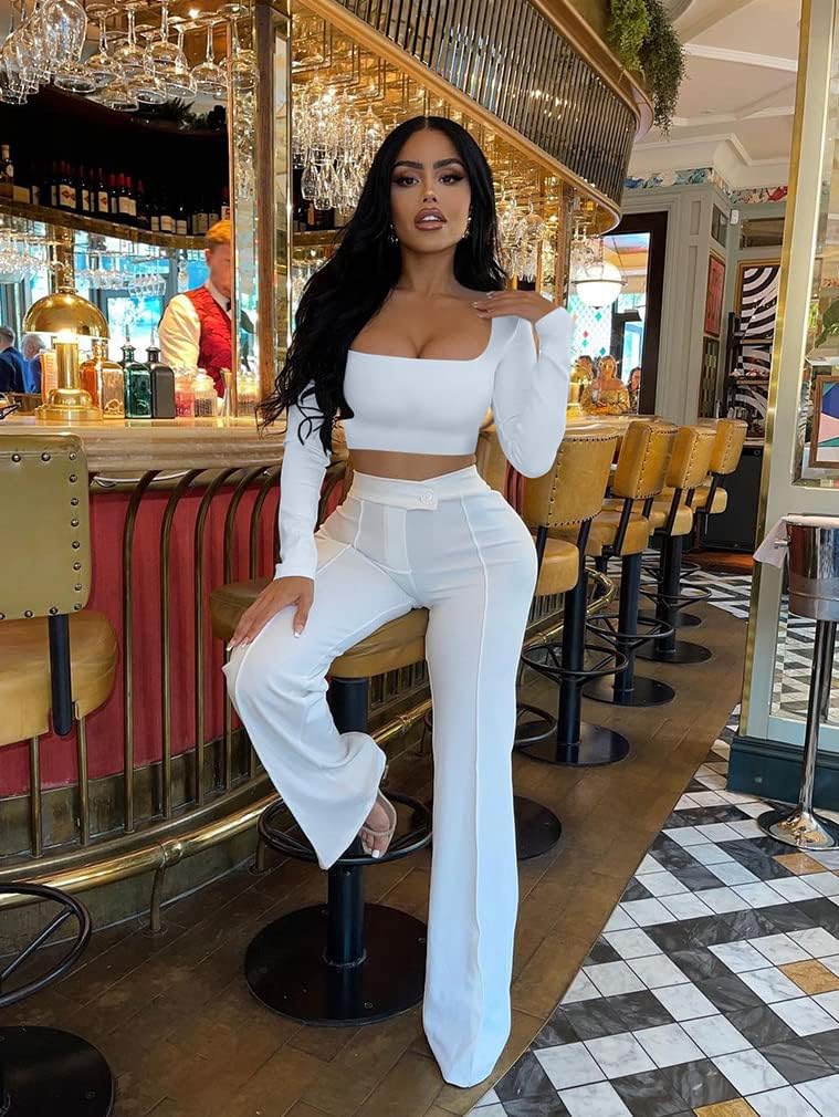 XXTAXN Women's Sexy Bodycon Fitted Square Neck Long Sleeve Basic T-Shirt Crop Top - Image 4