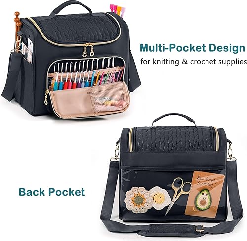 Miniatura 3 de MYBAGZING Organizador de bolsas de ganchillo, bolsa de almacenamiento acolchada con gancho para colgar, soporte de hilo para tejer y accesorios de