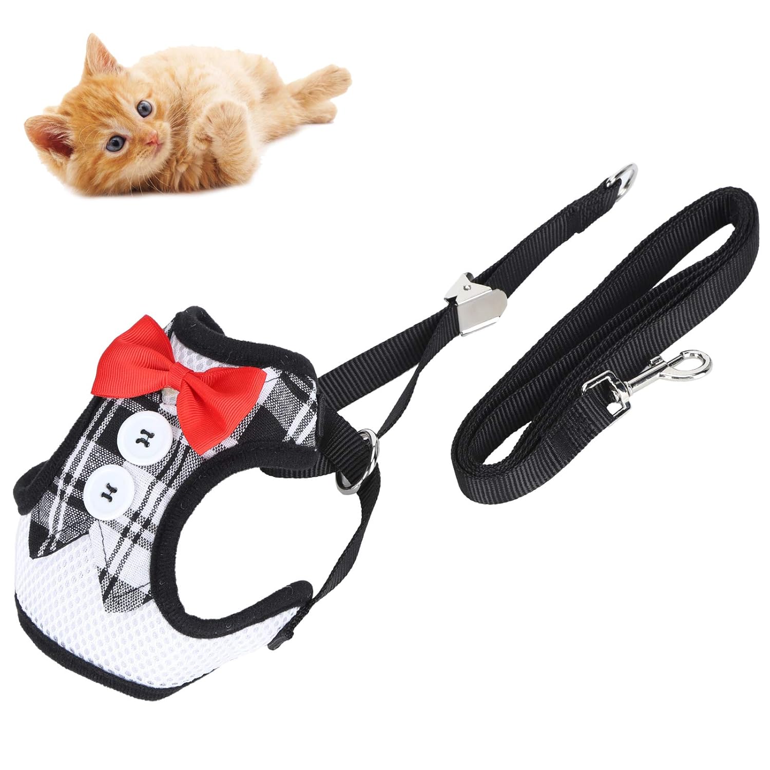 Cat Harness Strap, Pet Harness Metal Adjusting Buckle is Not Easy to Loose Cat Harness with