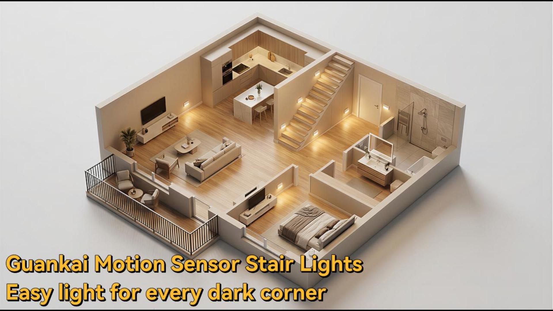 Image of Guankai 8 Pack Motion Sensor Stair Light for Indoor, Battery Operated Closet Lights, Wireless Stick on Anywhere Hallway Lamp, Portable Led Night Lamps for Bedroom Under Cabinet Kitchen