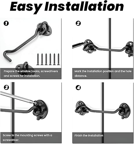 Miniatura 5 de Paquete de 2 herrajes para cerradura de puerta de 6 pulgadas, gancho de 6 pulgadas y pestillo para puerta de granero, cerradura de puerta corredera