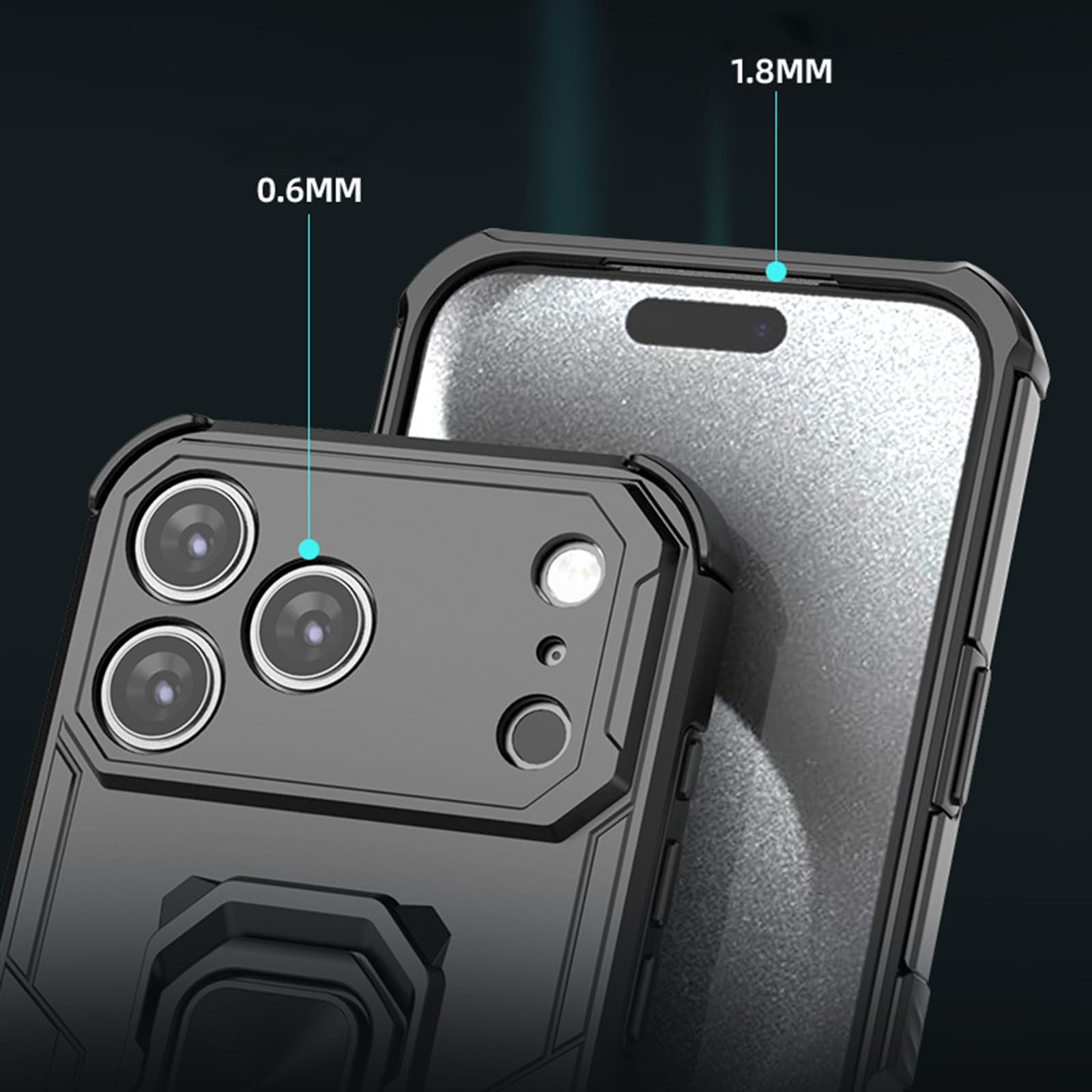 Dünne Hülle für iPhone 17 Pro Max/17 Pro/17 Air/17, Vollständig Kameraschutz rutschfeste Schutzhülle mit Drehbar Ständer Handyhülle,Schwarz,17 Pro
