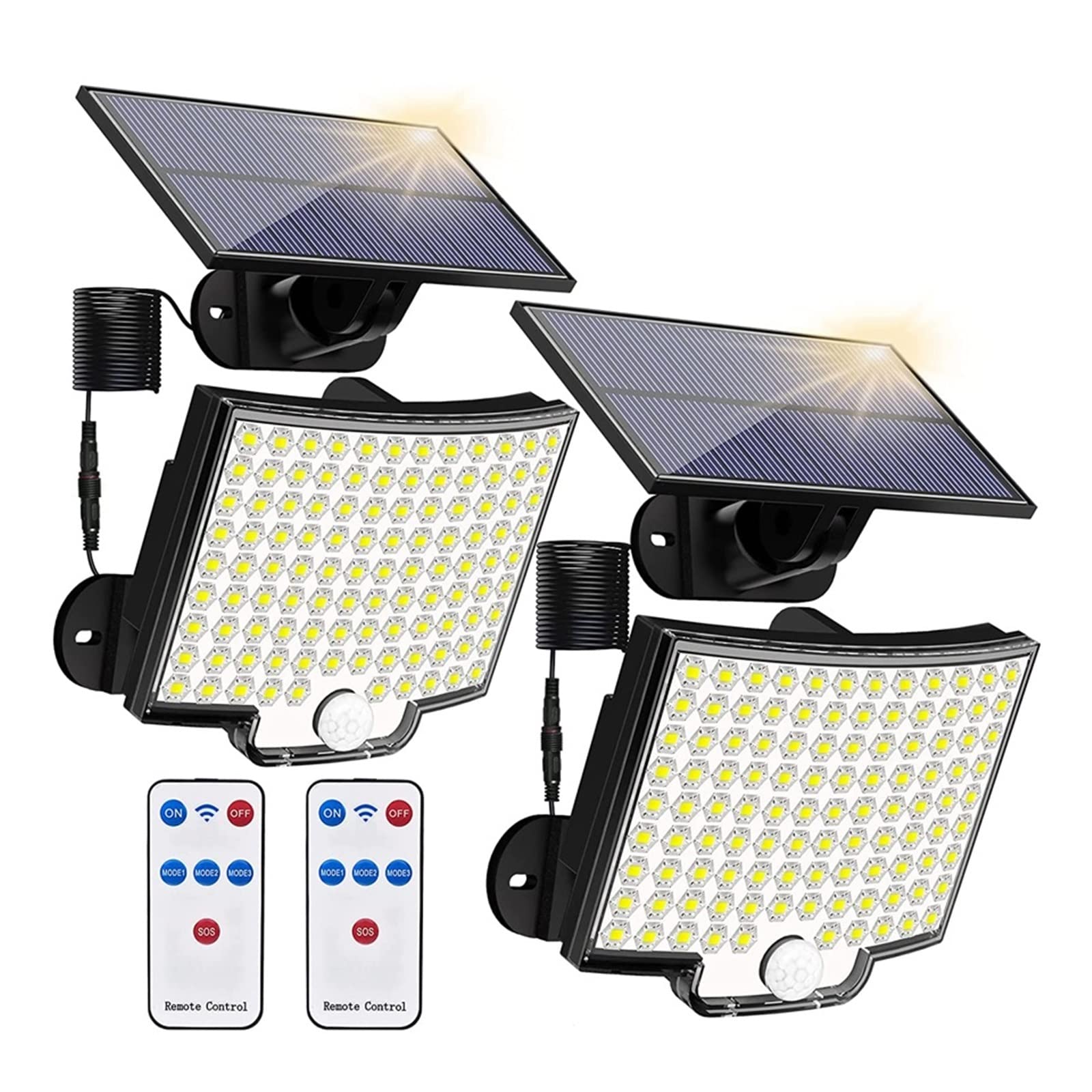 Zewnętrzna lampa solarna, 106 LED Solar Street Lights 328 Reflektory LED IP65 Wodoodporny czujnik ruchu Indukcja ludzka Światła bezpieczeństwa powodzi słonecznej 3 tryby(128LED-2PCS)