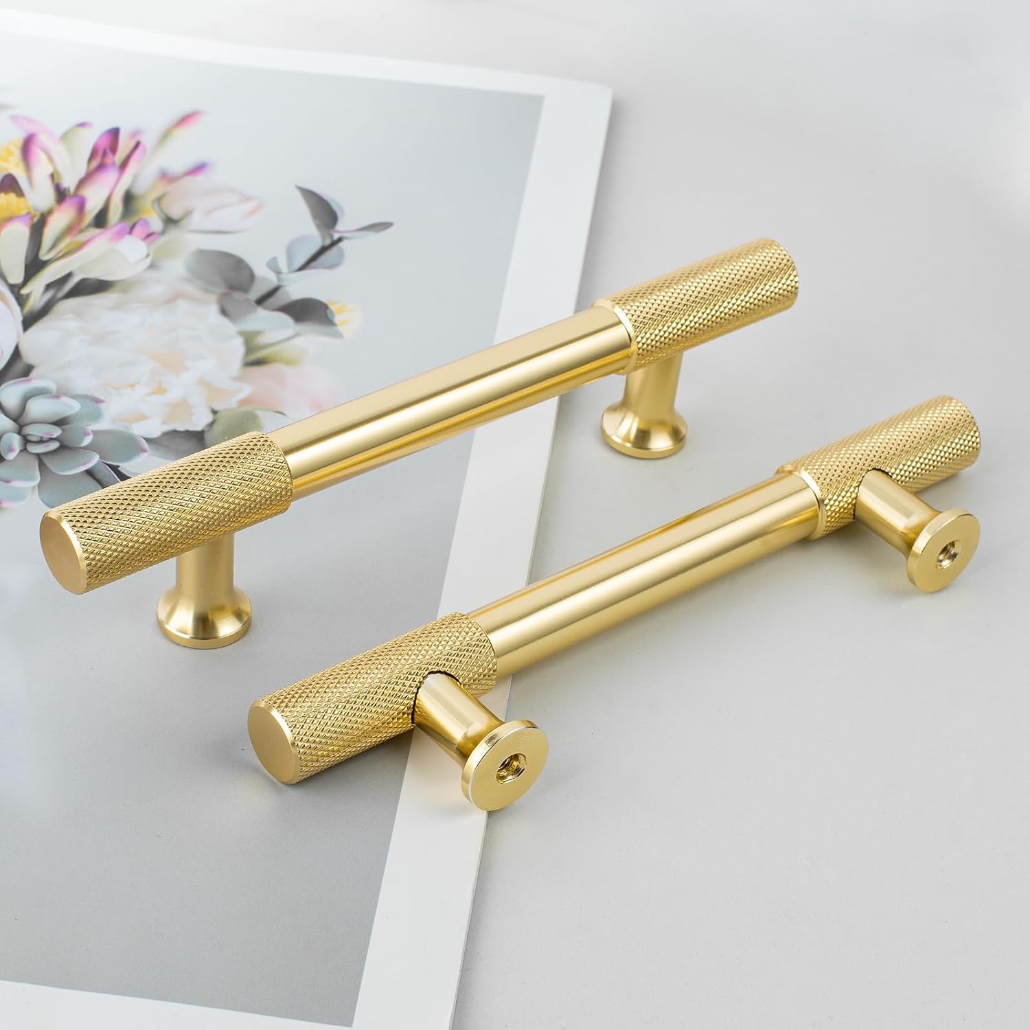 2 Pack Golden Modern Duty Solid Cabinet Handles 3.78 Inch(96mm) Hole Center Kitchen Bedrooms Study Furniture Hardware Pulls with Screws for Cupboards Drawer Wardrobe Dresser (Gold)
