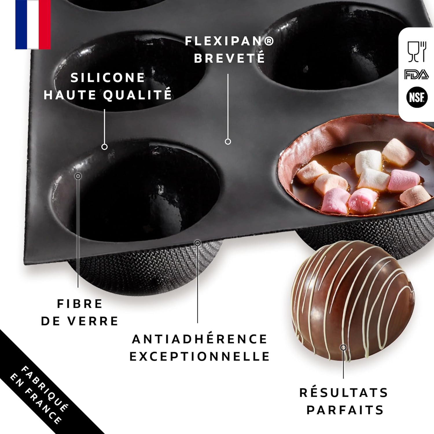 Flexipan by Silpat® Baking Pan - The Original Non-Stick Mold Handcrafted in France Since 1965 - Trusted by World-Class Chefs - Certified Food Safe Flexipan® Technology (6 Bomb Cakes)