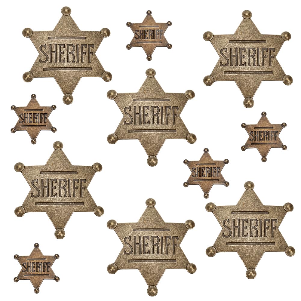 WEBEEDY 12 Stück Vintage Sheriff Abzeichen Erwachsene 2 Größe Sheriff Stern Abzeichen Polizei Brosche Cop Abzeichen Pin für Cowboy Kostüm Erwachsene, Cop Kostüm Zubehör, Halloween Cosplay Party