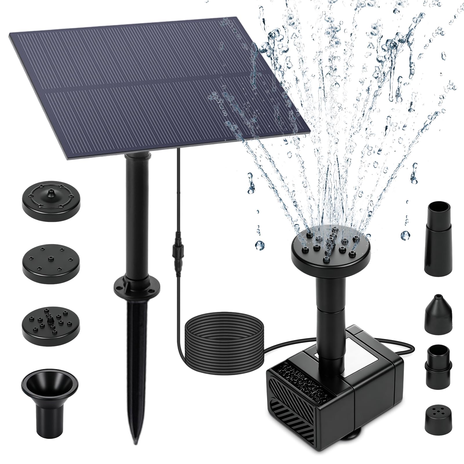 5V 5W Solar Fountain Pump, 160L/h Flow Rate Bird Bath Fountain, 50Cm / 20Inch Spray Height, for MINI Solar Powered Water Pump for Aquarium/Garden/Patio/Pool/Outdoor