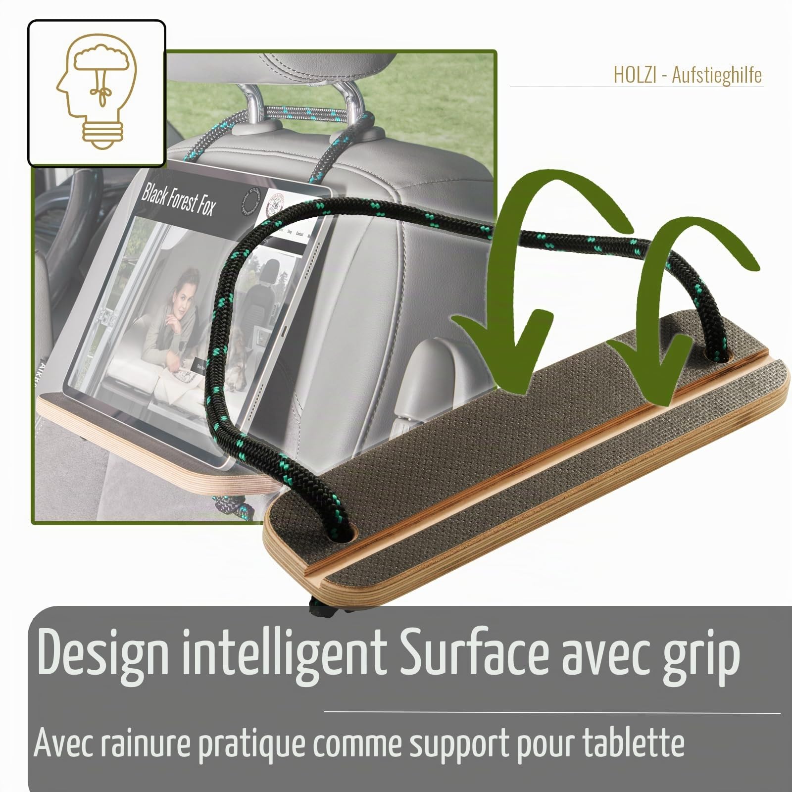 HOLZI, marchepied pour Toit relevable Compatible VW California Beach, Mercedes-Benz Marco Polo, avec Support Tablette (Aide à la montée Holzi)