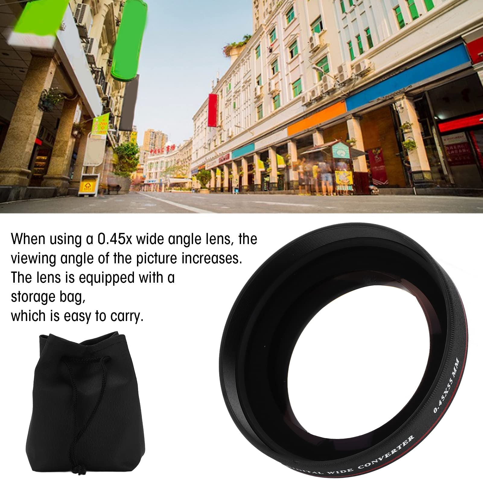 Zomei Ultra Slim 55 mm 0,45 x szerokokątny filtr obiektywu optyczny zniekształceń szkła High Definition do lustrzanek cyfrowych kamer kamer kamer aluminium stop czarny 55 mm