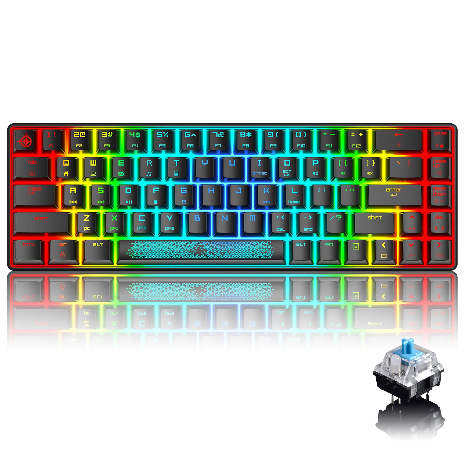 MAGIC-REFINER60% Mini Mechanical Keyboard, MK14 Wired Gaming Keyboard with Chroma RGB Backlit,Clicky Blue Switch,NKRO 68Key No-Conflict,Ergonomic with Detachable USB-C Cable for Win/Mac/PC(Black)