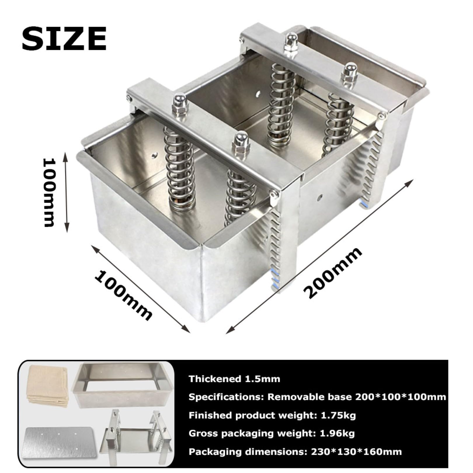 Pressa per carne in acciaio inox, facile da usare, stampo per prosciutto, per salumi, cucina, 200 x 100 x 100 mm, perfetto per chef domestici e amanti della carne