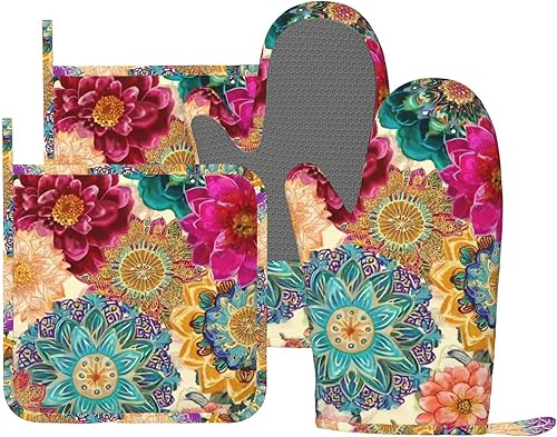 Miniatura 41 de Manoplas de horno y agarradores de ollas de mármol blanco y oro de silicona, accesorios de cocina de 4 piezas, guantes largos resistentes al calor