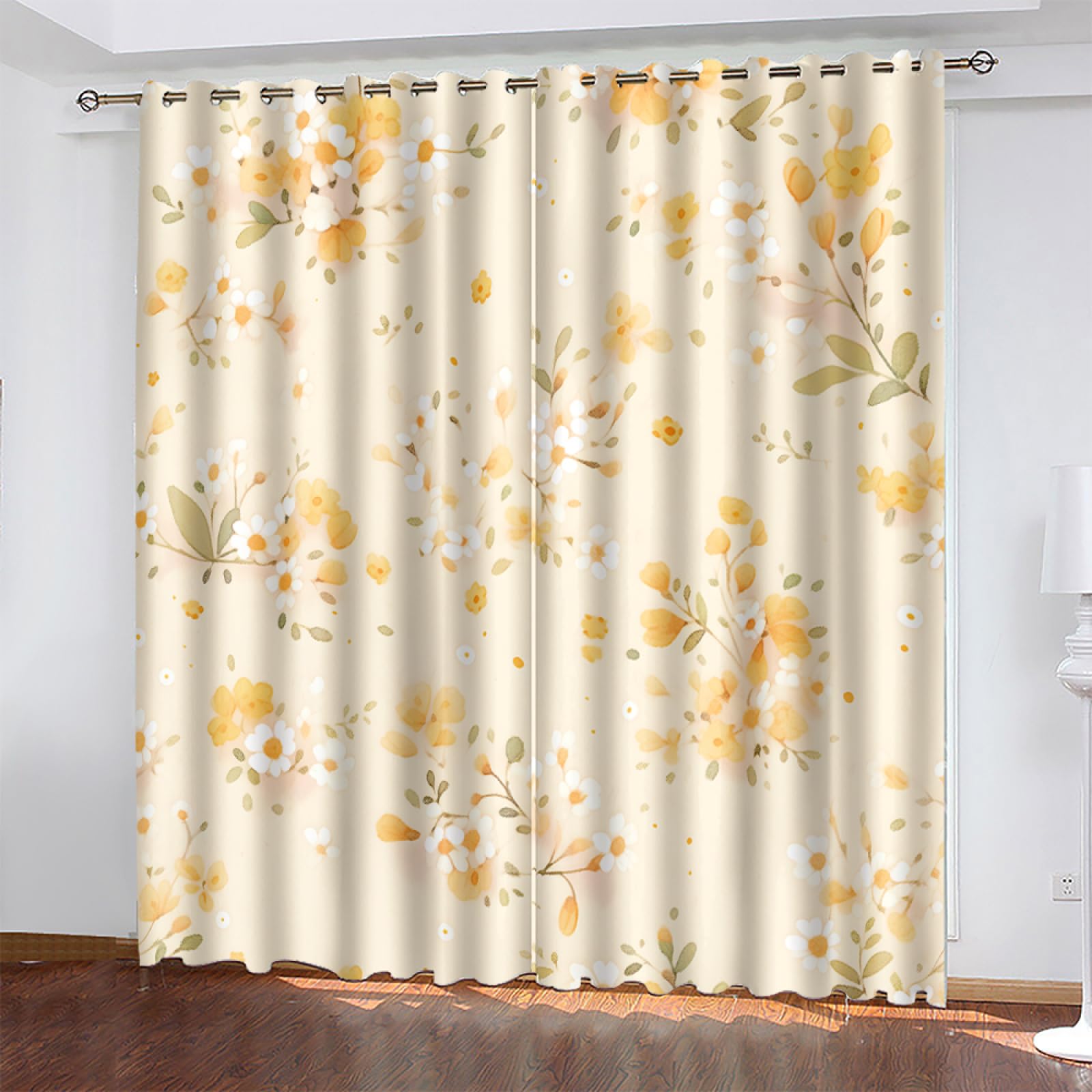 Wazylphin Blackout Eyelet Curtains Orange Leaves Thermal Blackout Curtains for Bedroom Living Room Black Out Curtain Reduce Noise Eyelet Curtins Durable Polyester Thick Window Curtain 2x75x166cm