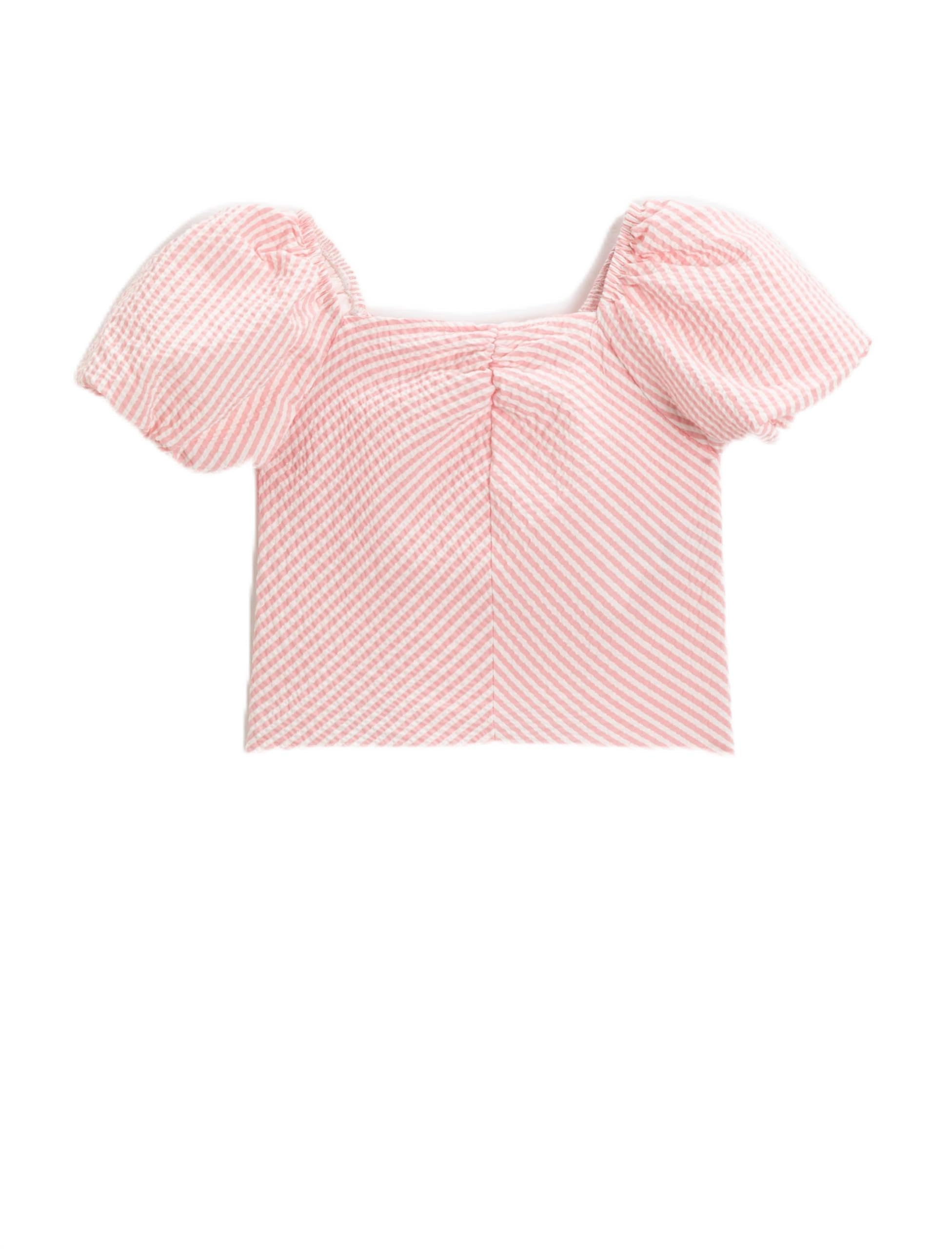 Koton Crop Blouse Short Puff Sleeve Square Neck Lined, Blusas Niñas, Rosa Streifen (05m),