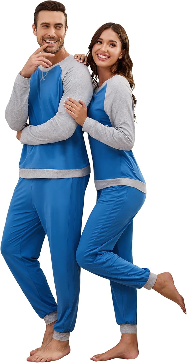 Matching Pajamas for Couples Long Sleeve Pajama Set for Men and Women 2 Piece Cozy Loungewear Set S-XXL