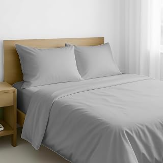 California Design Den Queen Sheet Set - 100% Cotton Sateen Weave, Deep 14" Pockets, Breathable Soft Light Grey Bed Sheets