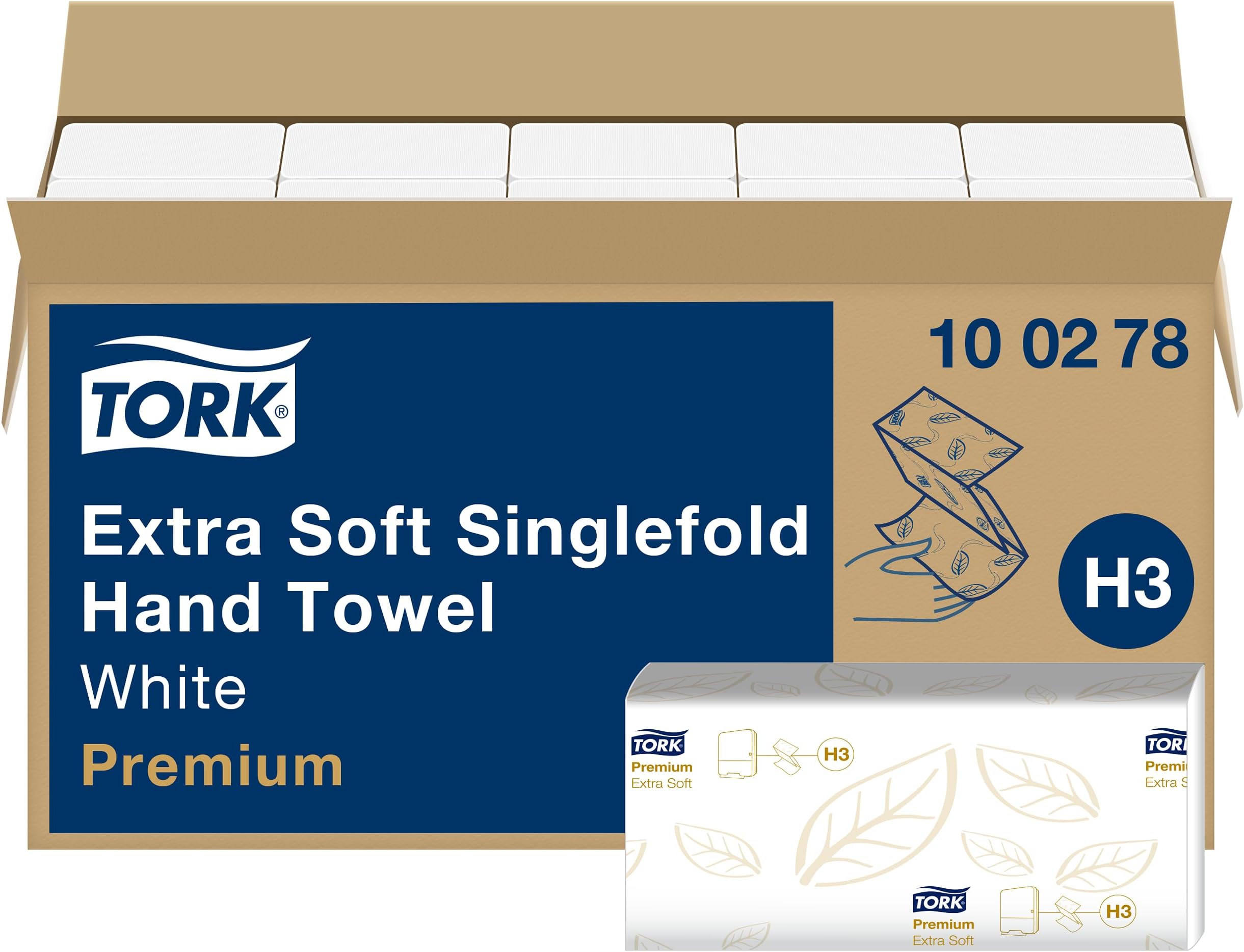 Tork Extra Soft Singlefold Hand Towels, White, QuickDry Technology, Embossed for Superior Absorption, 15 packs of 200 sheets each, Compatible with Tork H3 Systems (100278)