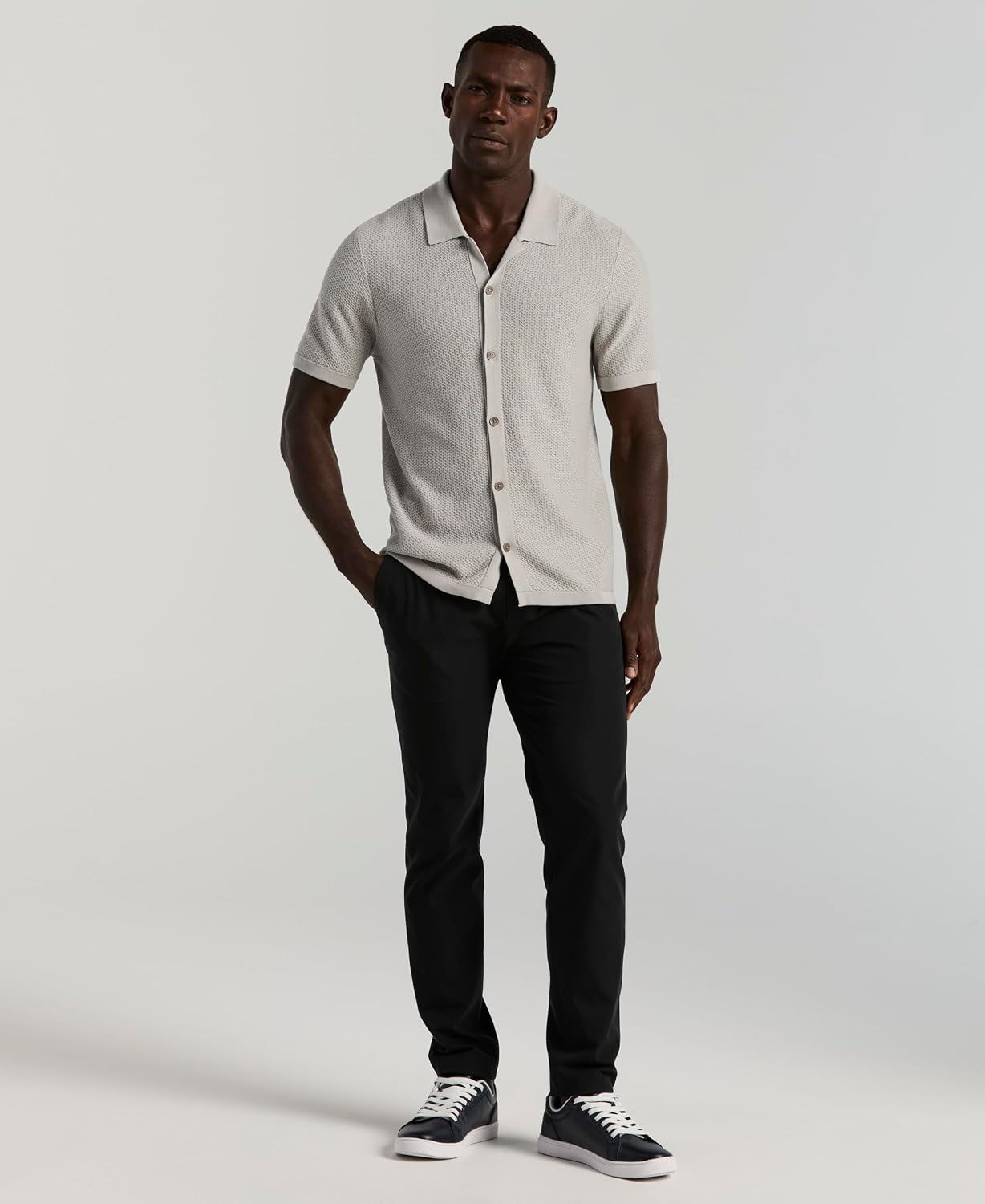 Perry Ellis Men's Short Sleeve Button Down Cotton Polo Sweater in Regular Fit