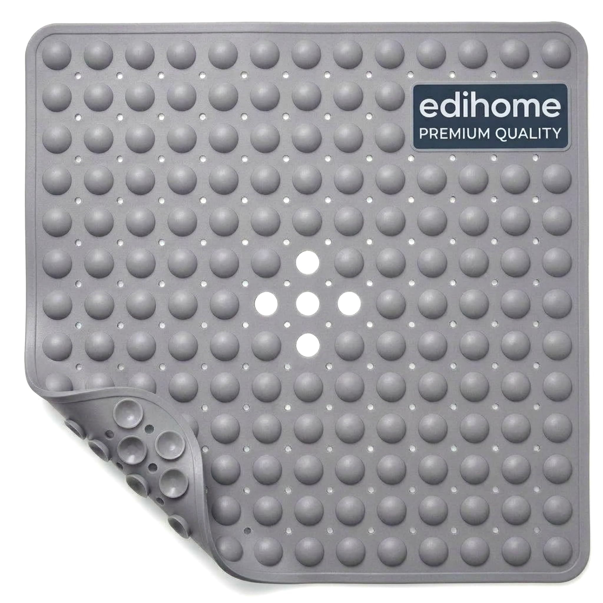edihome, Non-Slip Bath Mat, 53 x 53 cm, Shower Mat, Shower Mat, Bubbles with Suction Cups, BPA-Free, Antibacterial, Mildew Resistant, Family Safety (Light Grey, 53 x 53 cm)