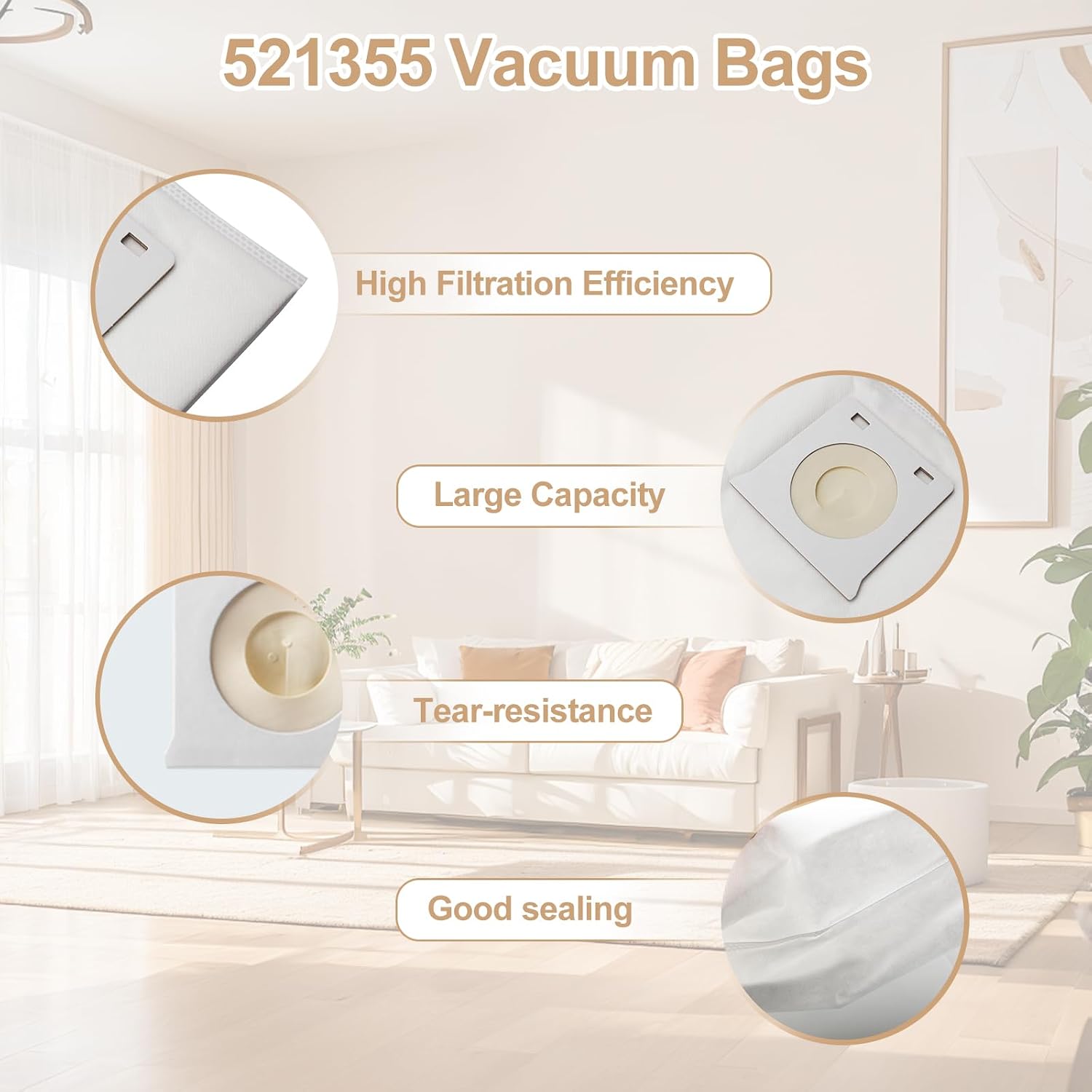 521355 Replacement HEPA Vacuum Filter Bags for Vac-master Bagged Upright Vacuum UB0302E,Vacs Cleaner Dust Bag,6 pcs