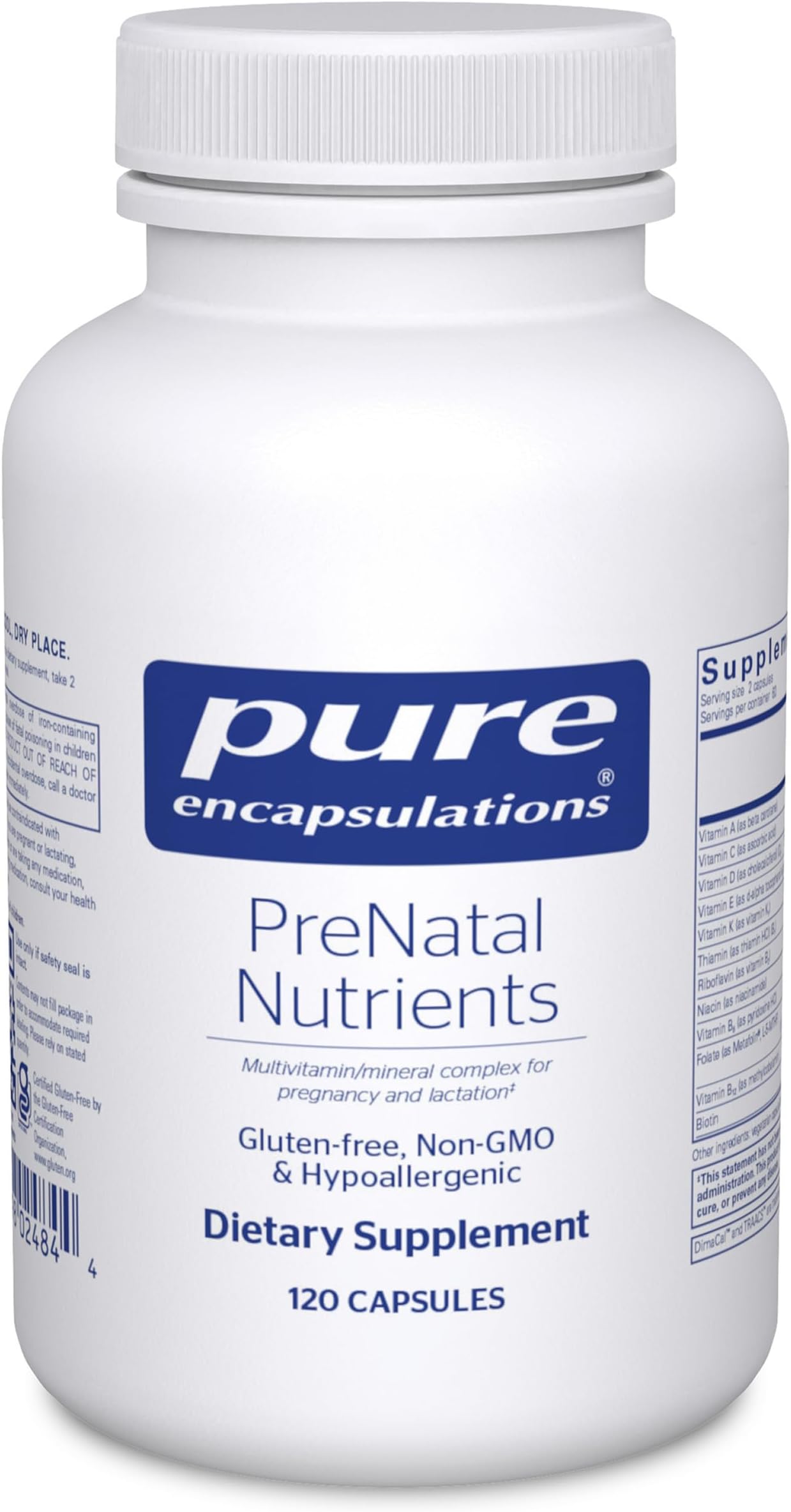 PreNatal Nutrients - for Pregnancy & Lactation - Aids Energy & DNA Development* - with Folate, Choline & Iron - Gluten Free & Non-GMO - 120 Capsules