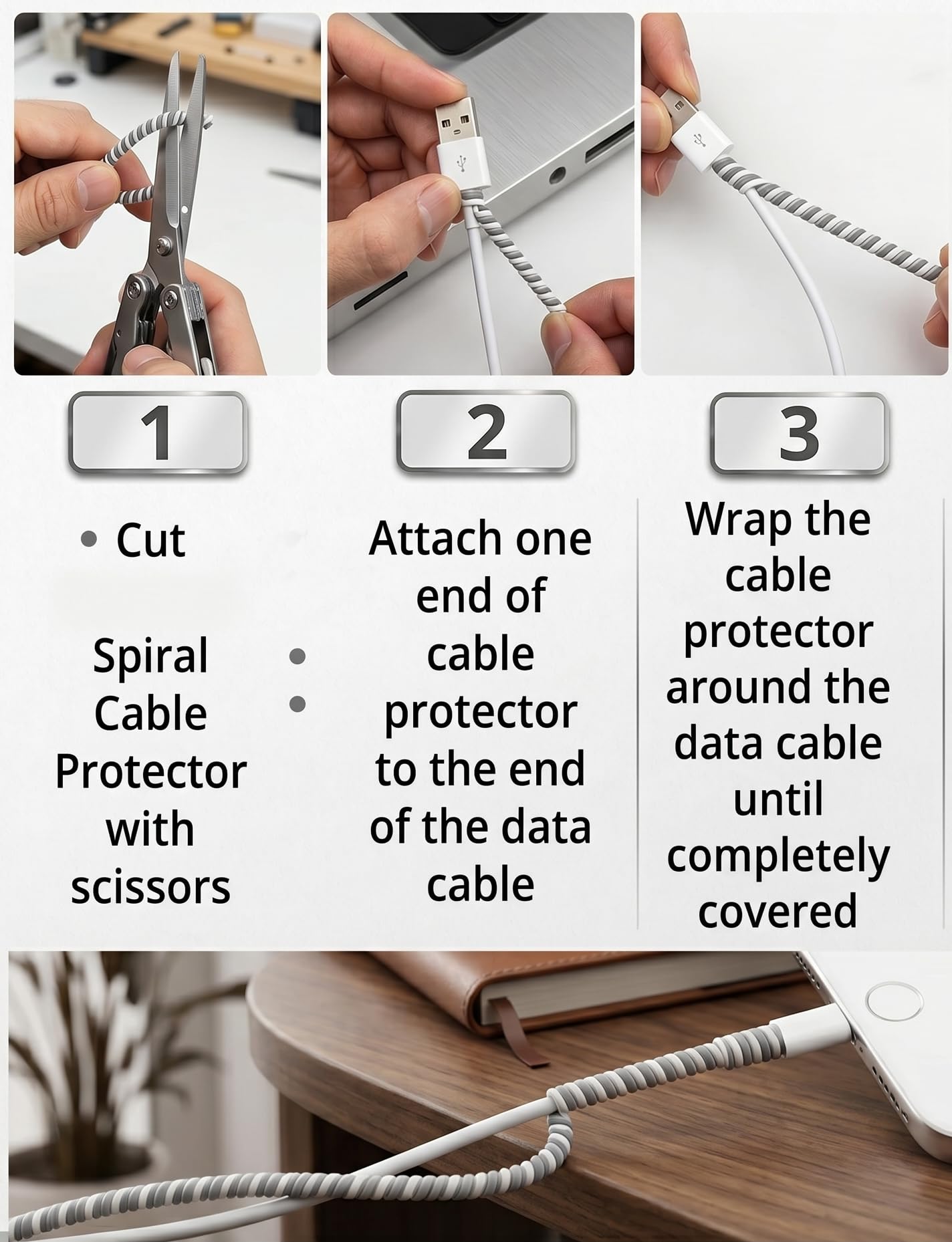 On Blow Spiral Cable Protector (3 Pcs), 2 Meters Each – Universal DIY Cord Saver & Wire Winder for iPhone, Android, USB-C Charging Cables, Earphones & Laptop Power Bricks – Multicolor 1