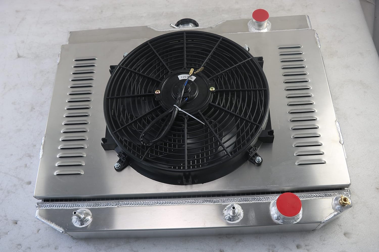 CU281 3 Row Aluminum Radiator for 1959-1965 Chevy Impala/El Camino/Bel Air/Biscayne V8 Radiador Radiators Shroud Fan Relay Kit 1960 1961 1962 1963 1964 59 60 61 62 63 64 65