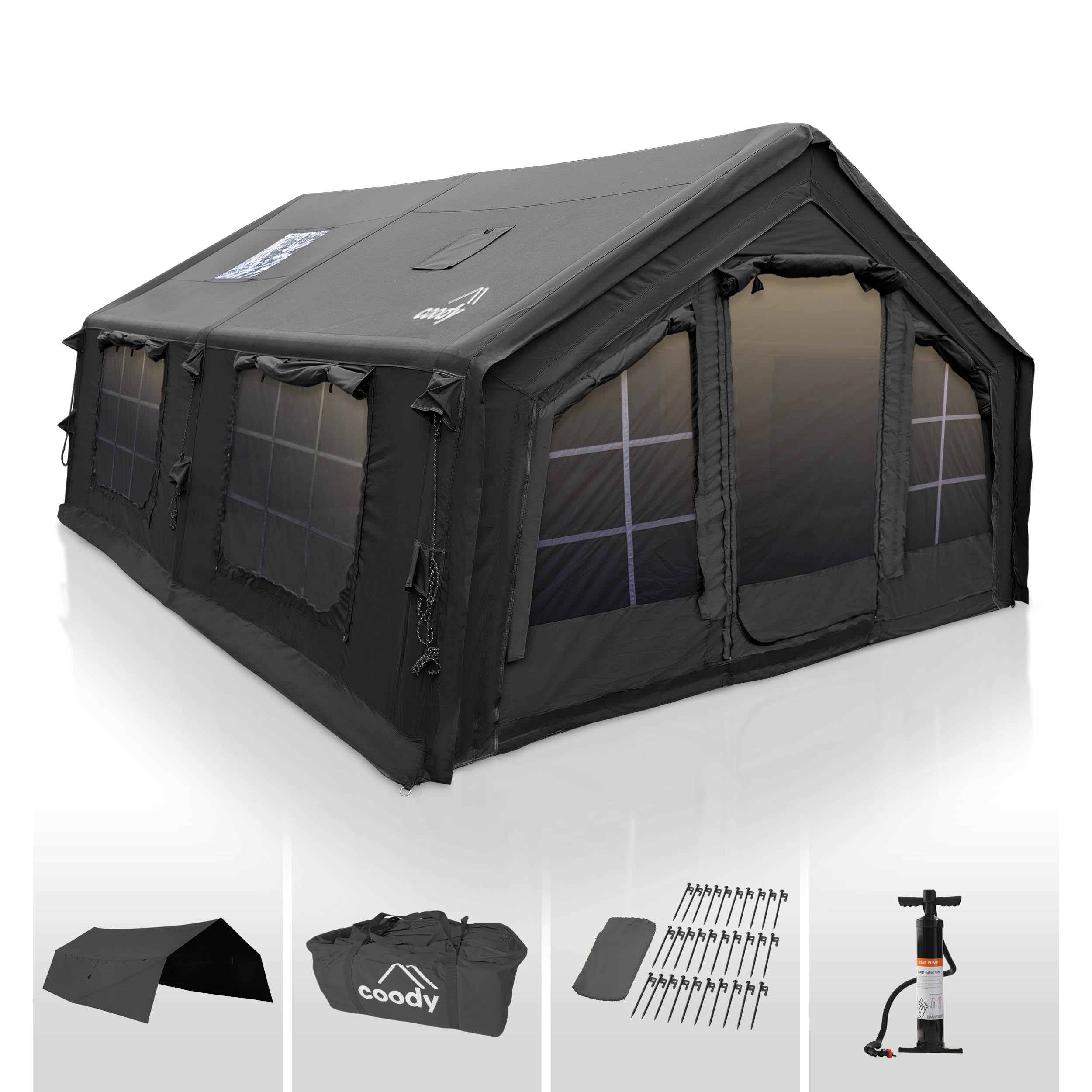 Coody | Rbm Outdoors Koala/Hub/Octopus Inflatable Tents for Camping with Stove Jack, 2/8/10 Person Luxury Canvas Blow Up Tent, 2 Room, Easy Setup Casa de Campaña, Large Inflatable House with Pump