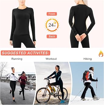 Women's Thermal Fleece Running Athletic Shirt Compression Baselayer Tops Long Sleeve Workout Tops with Thumb holes