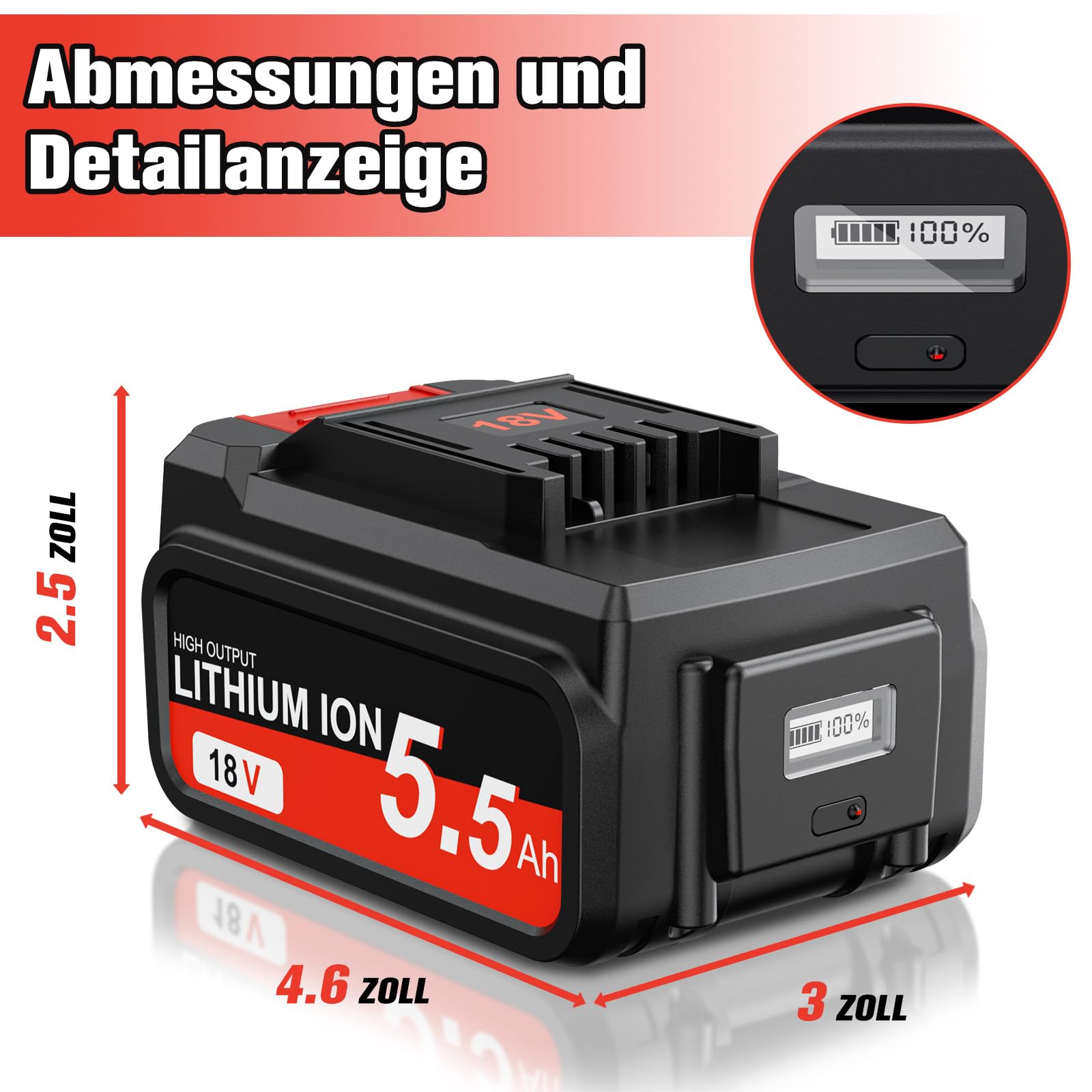 2 Stück 5,5Ah Ersatz akku für Einhell18V Akku mit LED-Leistungsanzeige | Li-Ion für Einhell18V Akku Kompatibel mit Allen PXC-Geräten