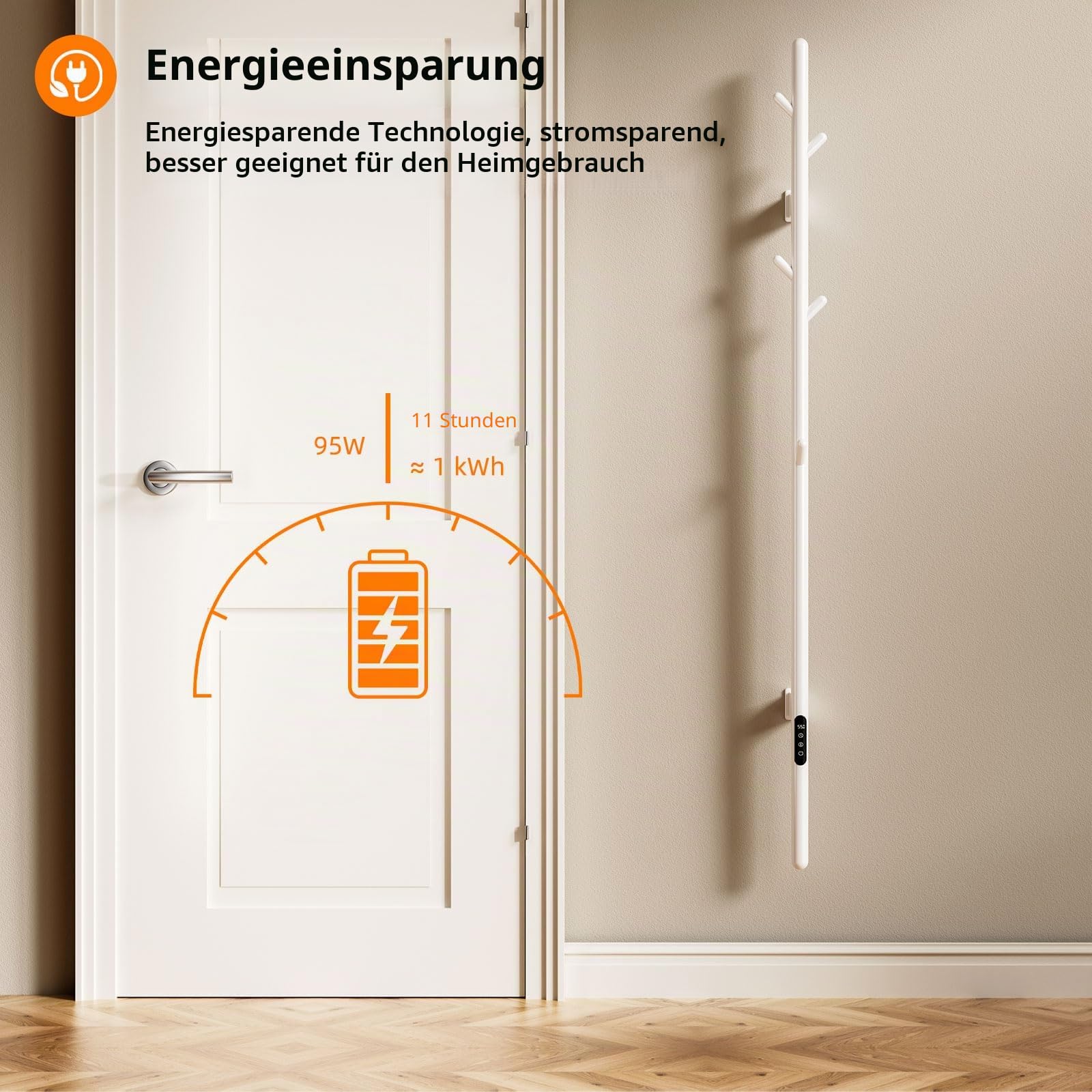 Badheizkörper Elektrisch, Elektrischer Handtuchheizkörper mit einer Stange, Towel Warmer, Intelligenter Konstanttemperatur Handtuchhalter Heizkörper, Einstellbare Temperatur Handtuchheizer-White