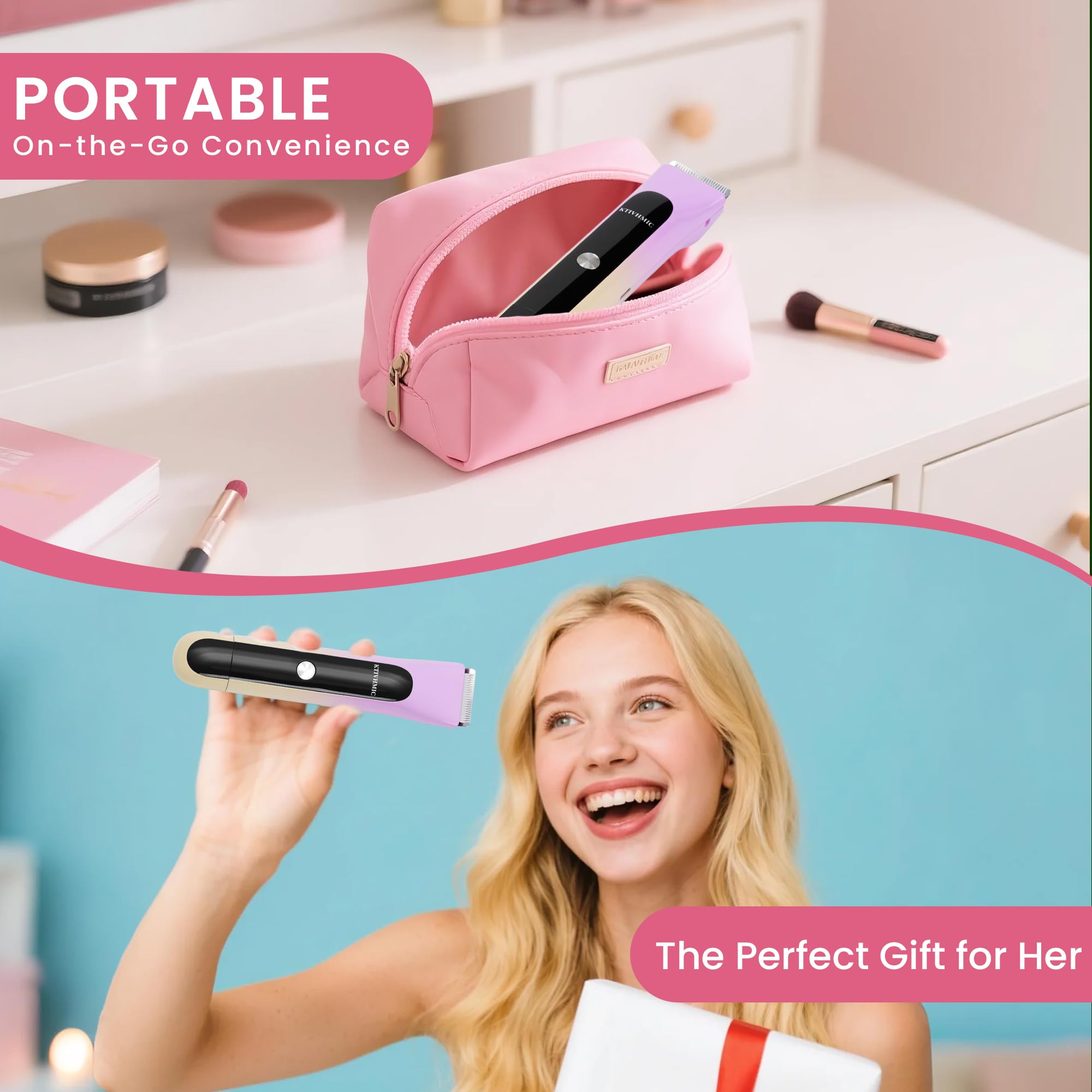 Rasoio elettrico 2 in 1 per bikini da donna con display digitale, indicatore a freccia a LED a doppia testa, IPX7, impermeabile, per uso bagnato e asciutto, rasoio elettrico per gambe