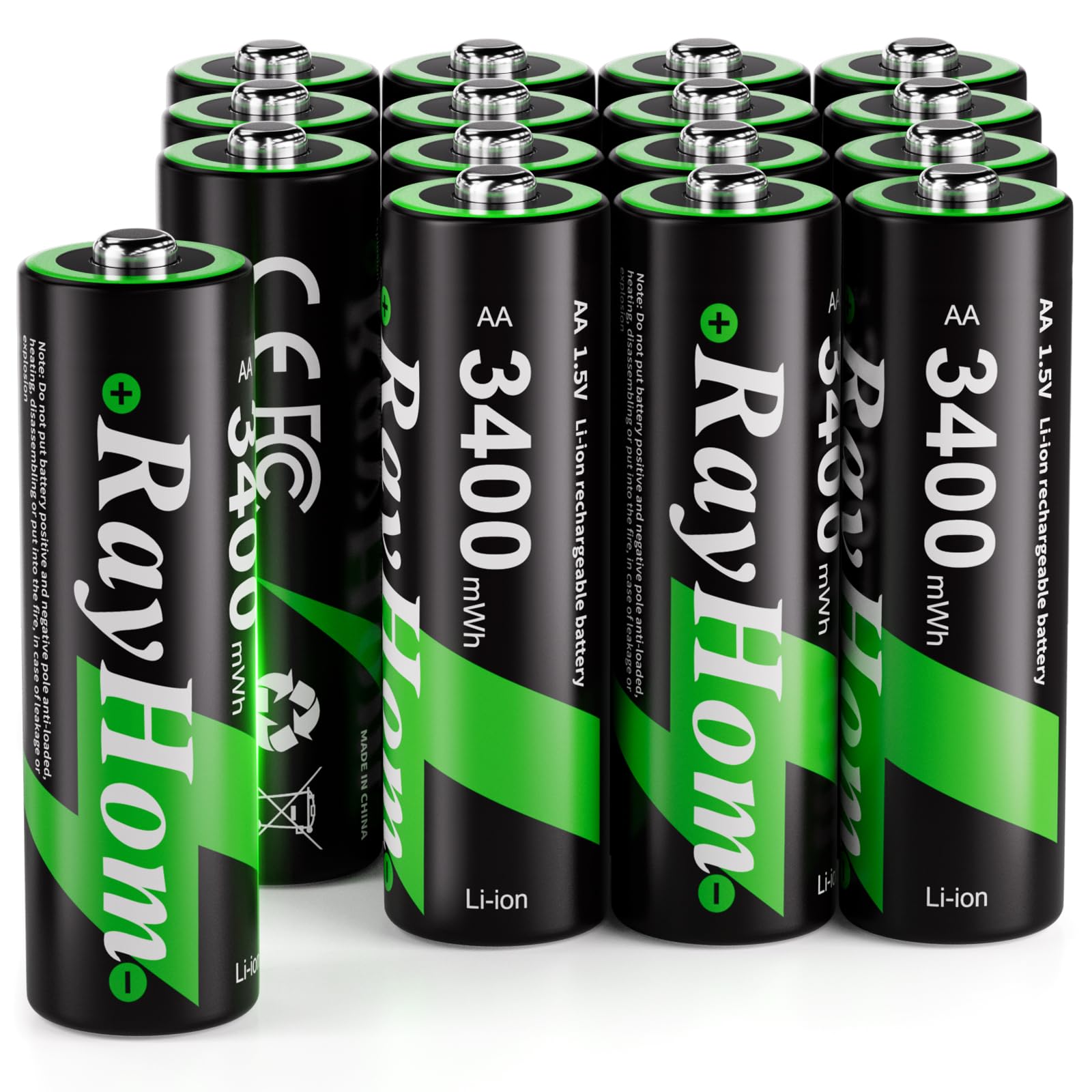 Lot de 16 piles au lithium rechargeables AA, plus de 2000 cycles, sortie constante 1,5 V, 3400 mWh double A pour caméra Blink, jouets télécommandés