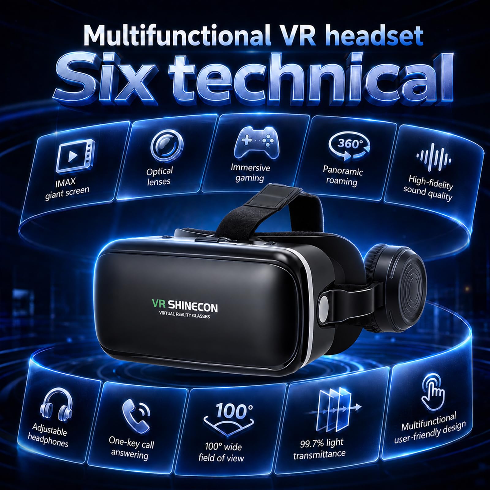 Occhiali VR 3D per Smartphone 4,7-7,2", Visore Realtà virtuale