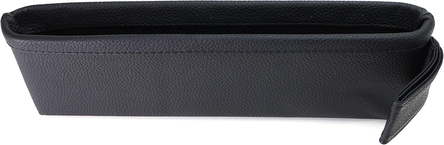 iJDMTOY (2) Black Leather Extra Long Car Side Pocket Organizers, Seat Catcher Holders Compatible With Key, Wallet, Phone, Sunglasses, etc