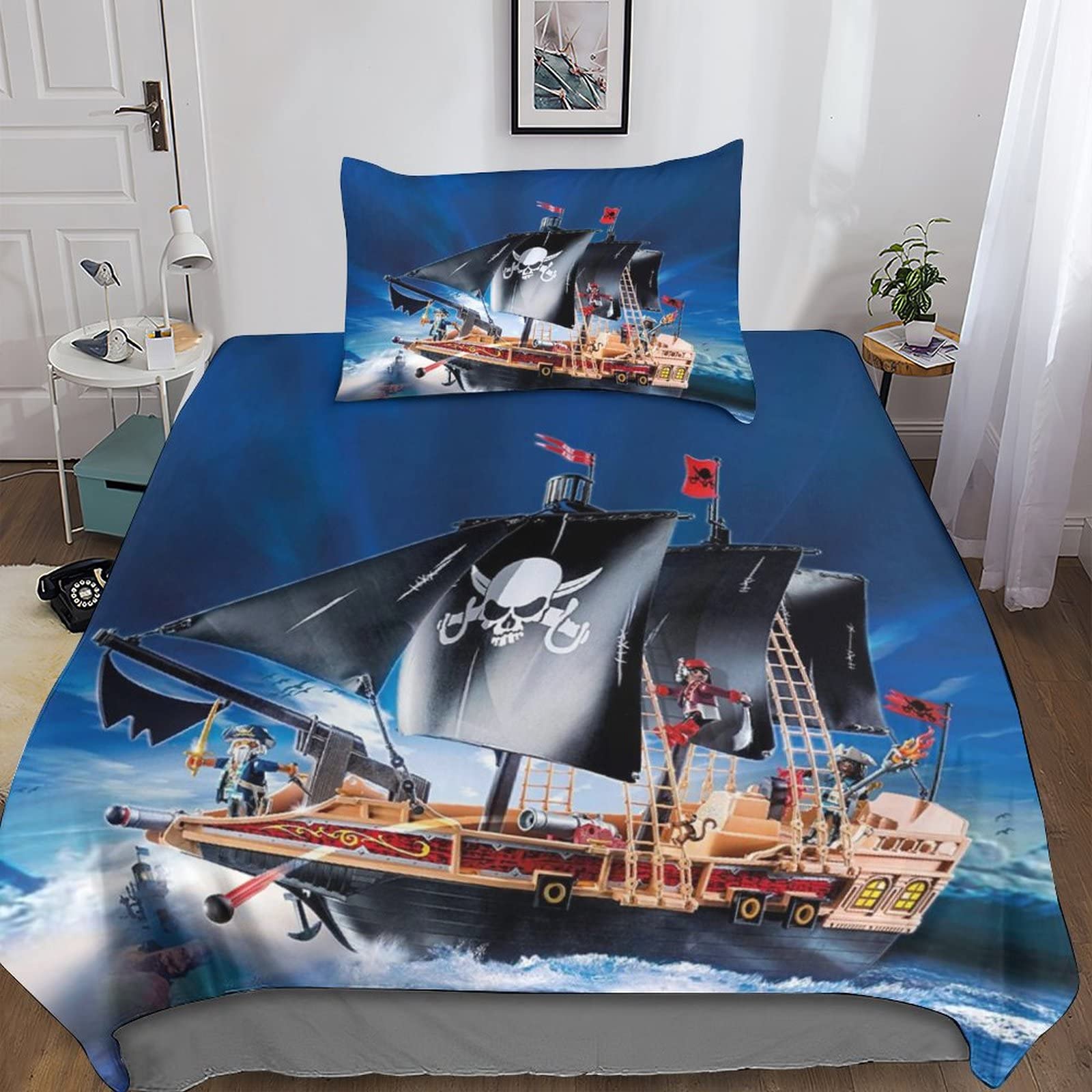 Parure de lit voilier 135x200 housse couette pirate imprimé 3D