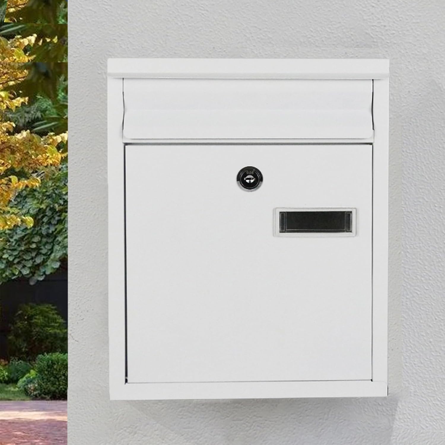 Small Lockable Mailbox, Galvanized Sheet Drop Box for Mails, Newspapers, and Cards, Outdoor House Mailbox with Key Lock (White)