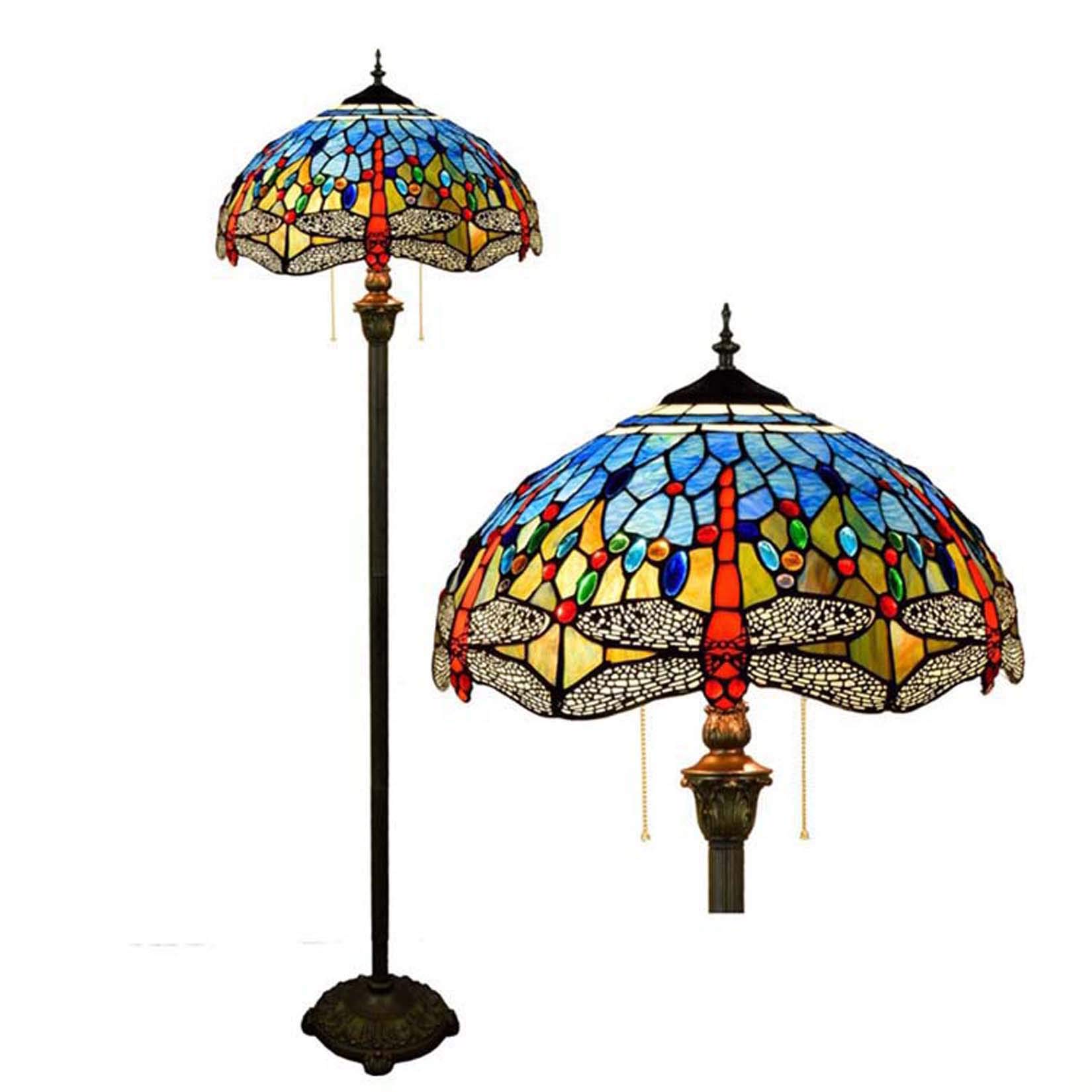IUokLU Tiffany Style Dragonfly Stained Glass Floor Reading Lamp with 16 Inch Wide Lampshade Resin Base, for Bedroom Living Room Floor Light Lighting Fixtures,B (A)