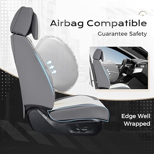 Miniatura 13 de Coverado - Fundas para asientos delanteros de automóvil, 2 piezas - Cojín de piel Nappa, protectores impermeables de ajuste universal para sedanes