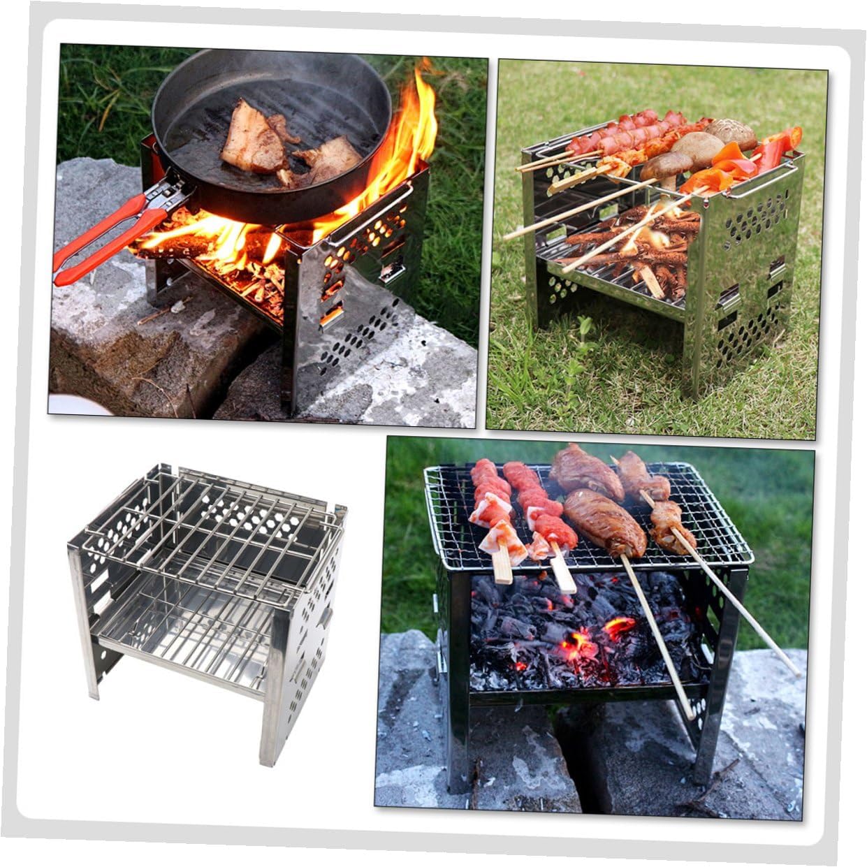 Outdoor Bbq Stove Stainless Steel Foldable Charcoal Grill Rack Adjustable Height Portable Camping Bbq Tool for Picnic and Hiking