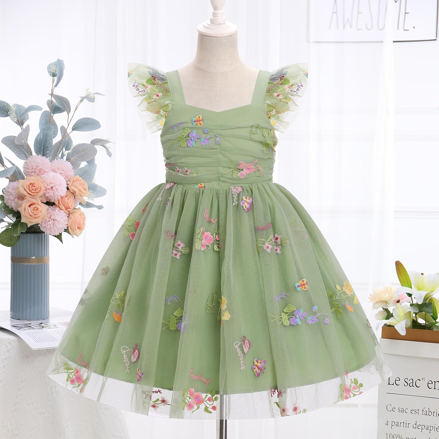 IBTOM CASTLE Toddler Baby Flower Girl Dress Sleeveless Floral Tulle Tutu Dresses Pageant Birthday Party Photoshoot Outfit