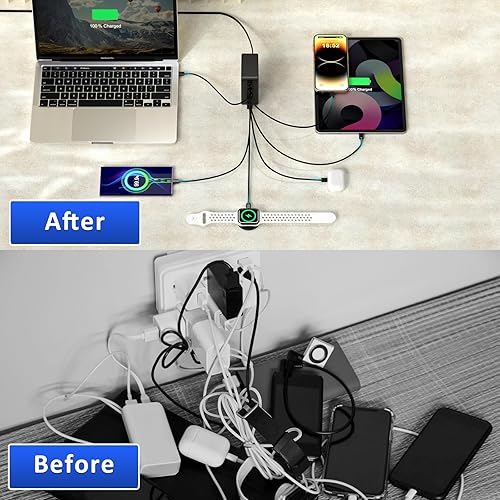 Miniatura 5 de Bloque de carga USB C de 200 W, estación de carga rápida de 7 puertos, PD de 45 W, adaptador de ladrillo para laptop compatible con MacBook ProAir,