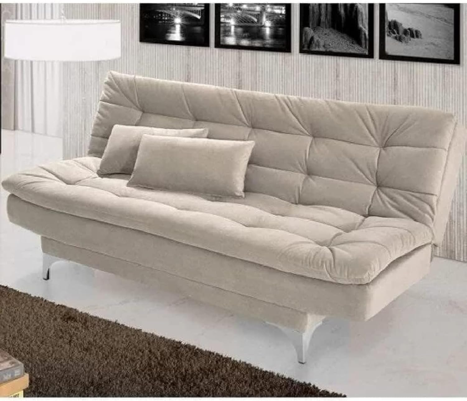 Poppins HOME Eagle Sofa Cum Bed with Two Cushions Perfect for Home Living Room and Guests (Cream)