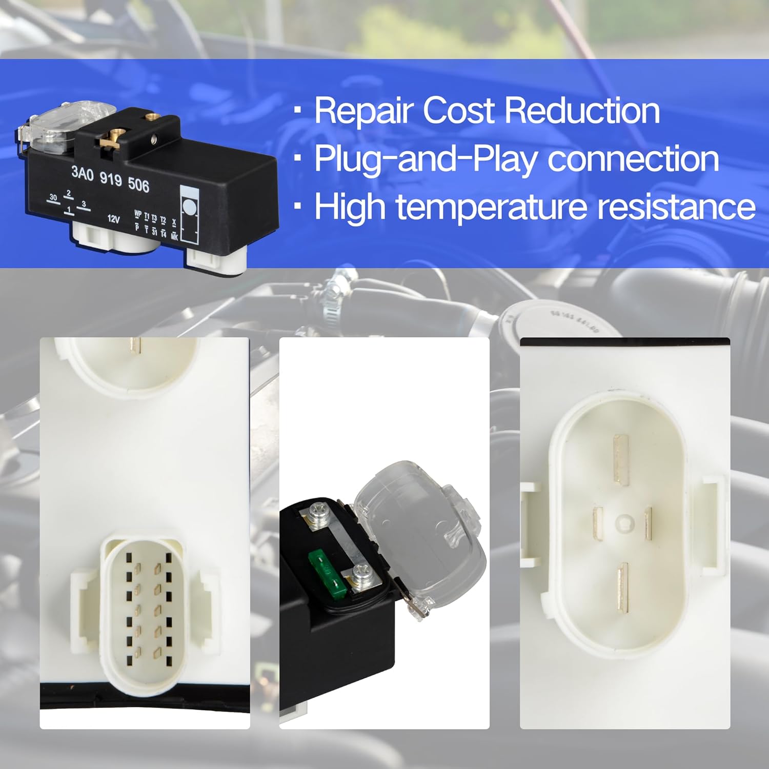 Cooling Fan Control Unit Module Relay 3A0919506 Compatible with VW Volkswagen 1994-1999 Golf/Jetta 1995-1997 Passat 1995-2002 Cabrio, Replaces OE 357919506A